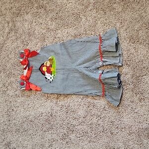 Lil Cactus Farm Animal Gingham Overalls Red Satin Bows Baby Girl Size 3-6 Month
